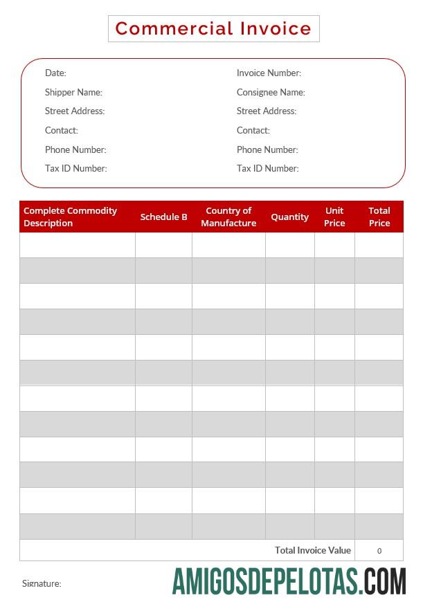 em branco Modelo de fatura comercial editável